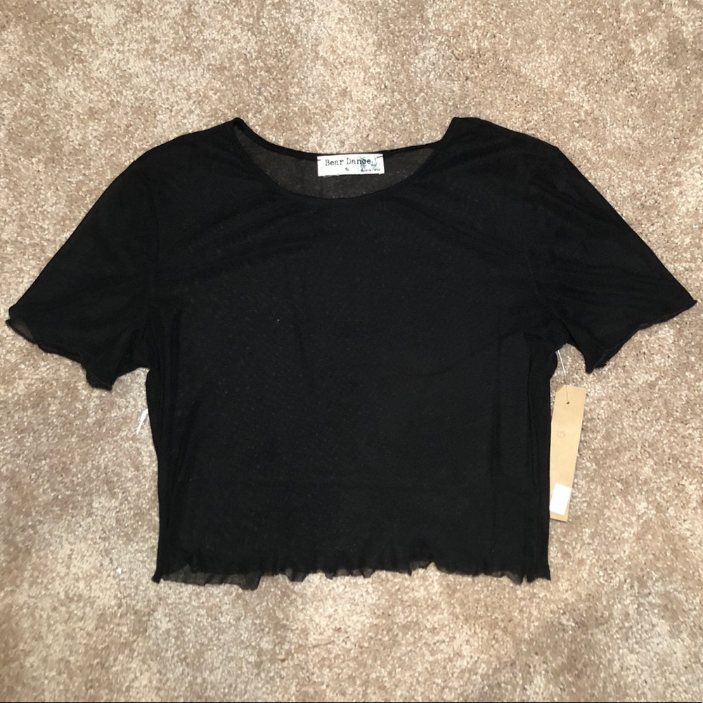 Black see-through mesh crop top